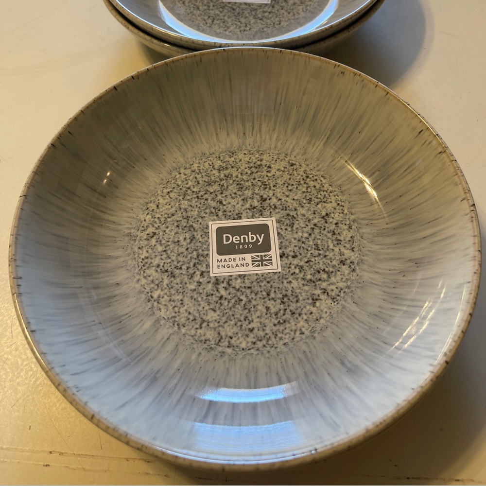 DENBY HALO SPECKLE Stoneware 4pc Pasta Bowl Gray ENGLAND Brand New